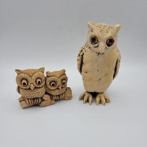 Set of 2 Resin Owl Figurines Vintage Woodland Home Decor - Picture 8 of 8